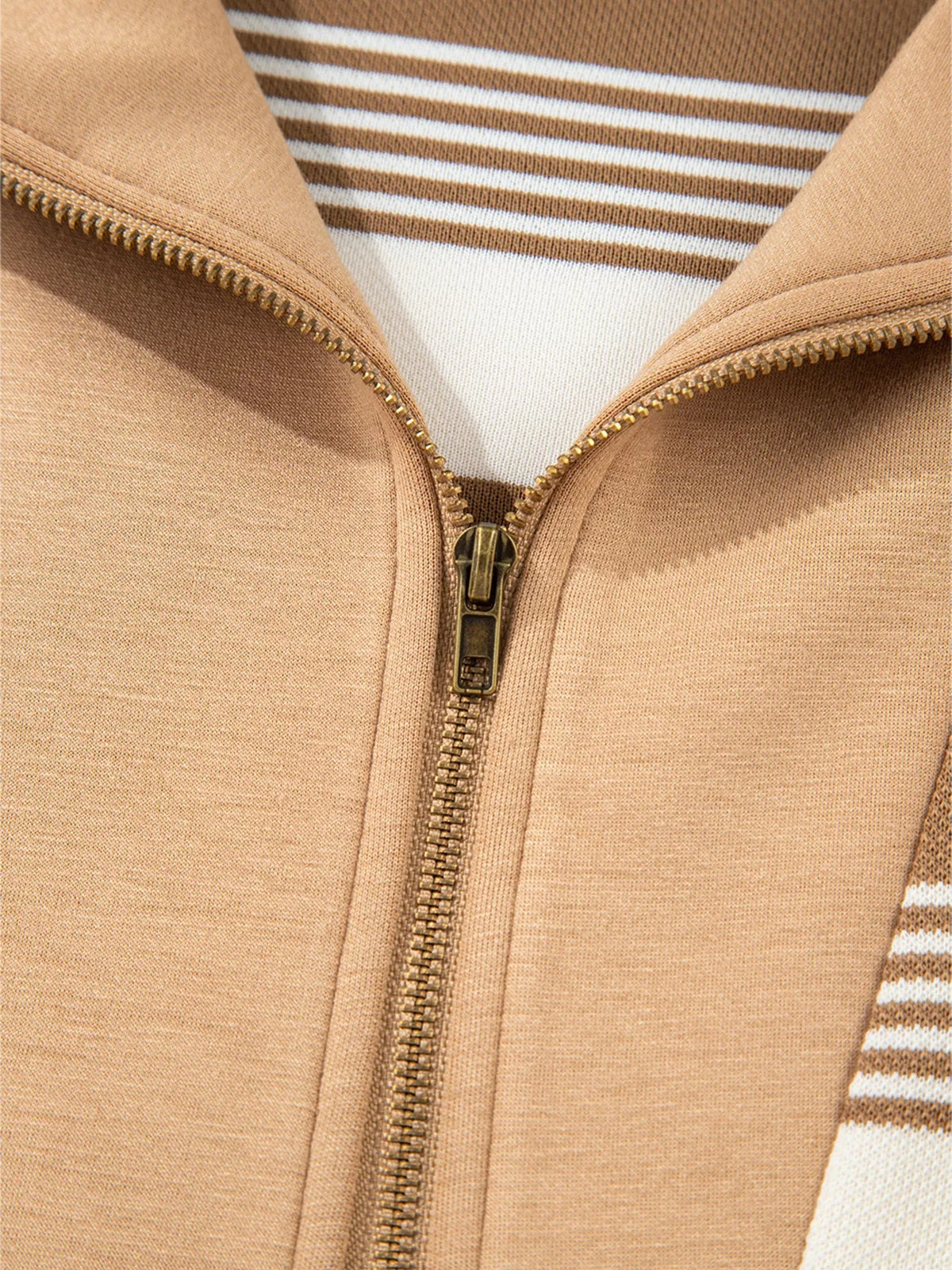 Stripe Zip Collar Patchwork Vintage Sweatshirt