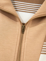 Stripe Zip Collar Patchwork Vintage Sweatshirt