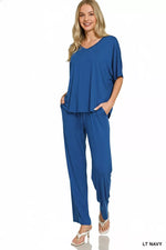 Zenana V-neck Oversized Top & Pants Set