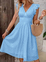 Eyelet Ruffled Cap Sleeve Mini Dress
