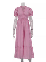 Tie Waist Puff Sleeve Maxi Dress