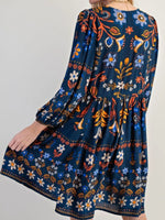Bohemian Floral Print Long Sleeve Mini Dress