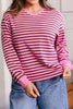 Stripe V Neck Drop Shoulder Long Sleeve Top