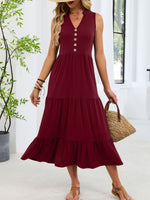 Sleeveless Notched Tiered Midi Dress