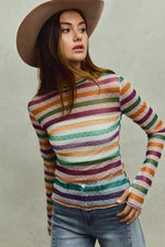SO ME Mardi Gras Color Stripe Stretch Mesh Top
