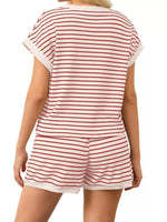Full Size Striped Round Neck Top and Shorts Set Plus Size