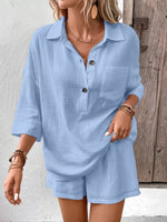 Button Detail Top and Shorts Set