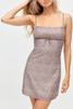 Spring Women French Leopard Bow Mesh Square Collar Suspenders Short Dress