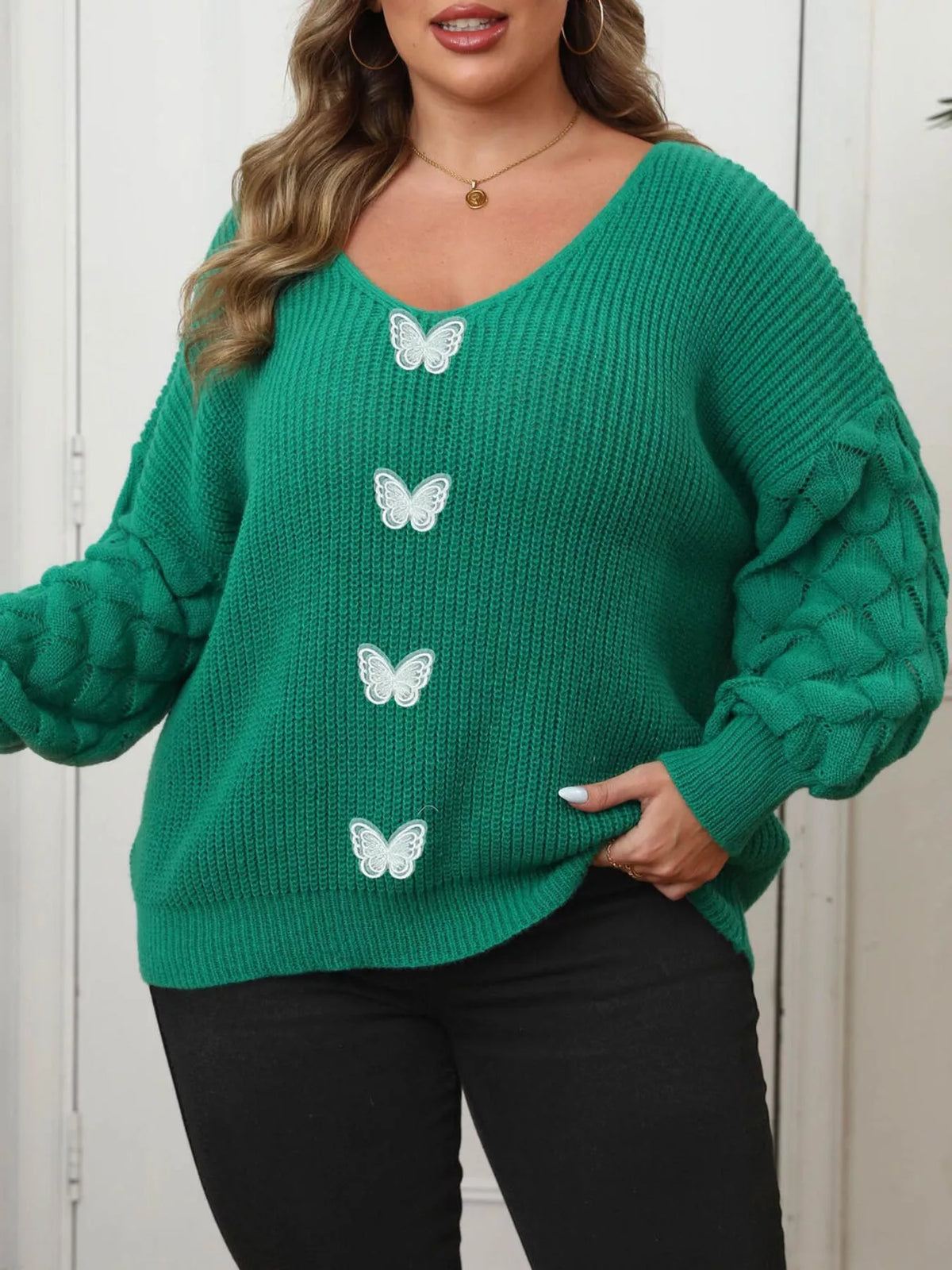 Plus Size Butterfly Dropped Shoulder Sweater