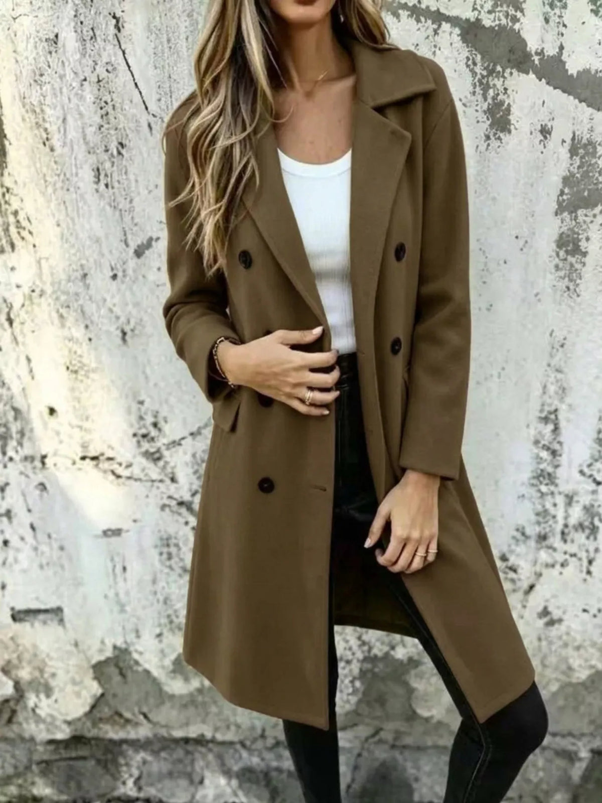 Full Size Double-Breasted Lapel Collar Coat Plus Size