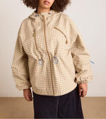 Women Everyday Lace up Waist Controlled Slimming Hooded Plaid Coat