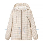 Women Everyday Lace up Waist Controlled Slimming Hooded Plaid Coat