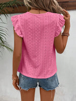 Eyelet Round Neck Cap Sleeve Top