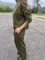 Full Size Washed Round Neck Top and Drawstring Pants Set Plus Size