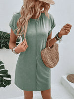 Exposed Seam Short Sleeve Mini Tee Dress