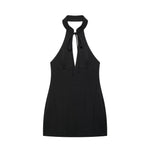 Women Clothing Summer Lace up Hanging Collar Short Dress