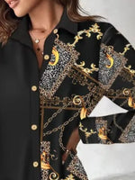 Printed Button Up Long Sleeve Shirt Dress