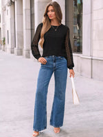Lace Sleeve Crew Neck T-Shirt