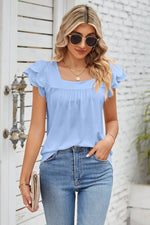 Eyelet Square Neck Cap Sleeve Blouse