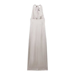 Women Clothing Summer Elegant Silk Satin Texture Halter Maxi Dress
