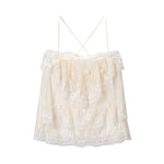 French Romantic Lace Strap Dress Layered Ruffled Backless Lace up Short Dress