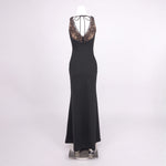 Black Lace V neck Suspender Fishtail Dress Slim Fit Draping Mop Long Evening Dress Women Clothing