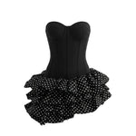 Summer Tube Top Boning Corset Polka Dot Short Dress Women Summer Slim Fit Waist Double Layer Pettiskirt Sweet Cool Birthday Photo