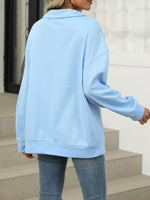 Johnny Collar Drop Shoulder Long Sleeve Sweatshirt