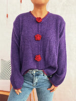 Flower Button Long Sleeve Cardigan
