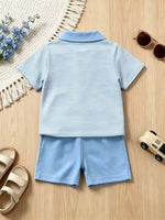 Children's Striped Polo Shirt & Shorts Set with Apple Embroidery