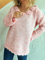 Flower V-Neck Long Sleeve Sweater