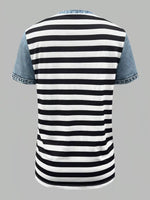 Denim Patchwork Short Sleeve Blouse