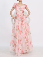 Floral Ruffled Short Sleeve Maxi Dress