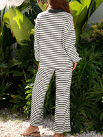 Striped Contrast Top and Wide Leg Pants Set