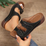 Double Buckle Wedge Sandals