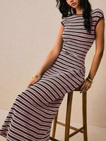 Striped Cap Sleeve Bodycon Midi Dress