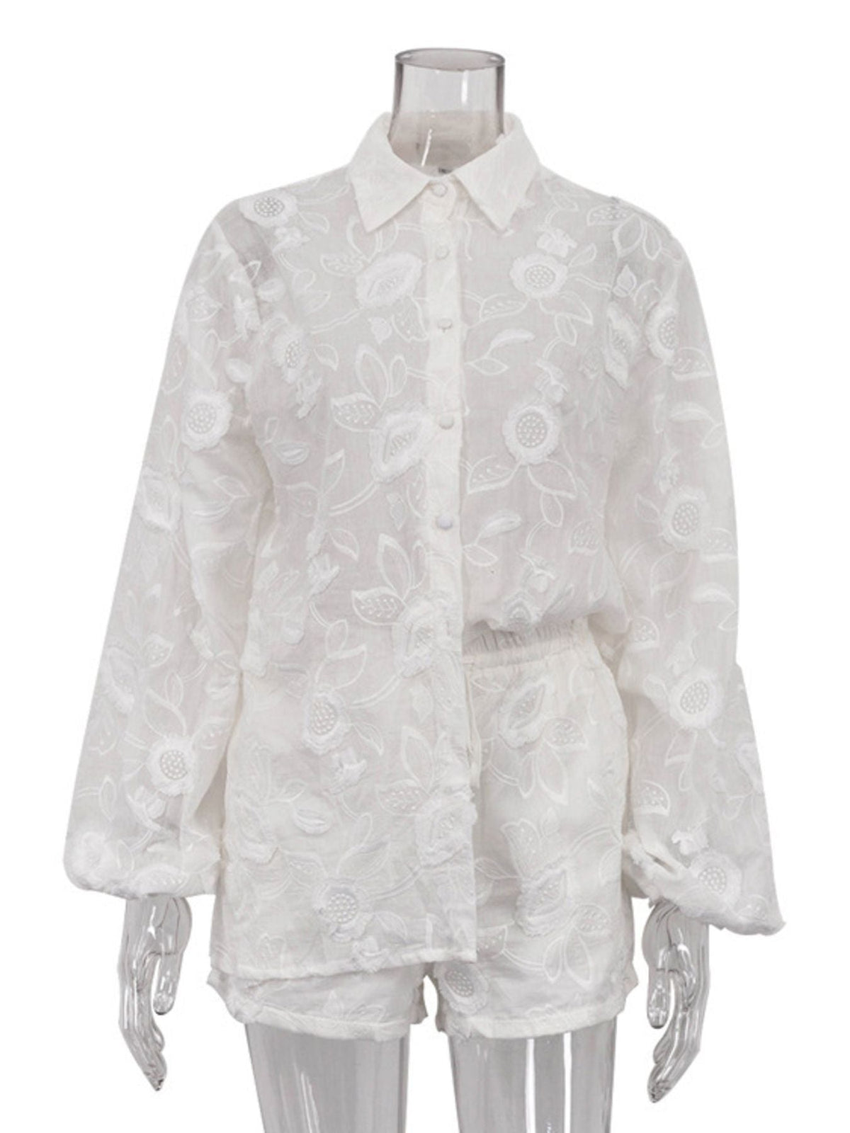 Floral Embroidered Shirt and Shorts Set