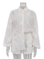 Floral Embroidered Shirt and Shorts Set