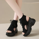 Cutout Mesh Wedge Sandals
