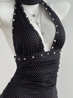 Polka Dot Cutout Front Halter Neck Dress