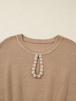 Pearl Embellished Keyhole Ribbed Sweater Dress