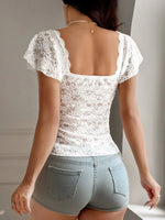 Lace V-Neck Flutter Sleeve Top