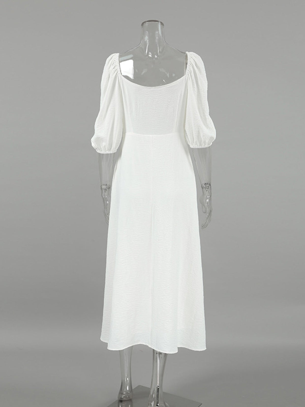 Twisted Front Puff Sleeve Midi Dress