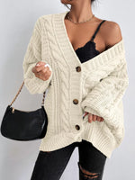 Cable Knit V-Neck Button-Down Cardigan
