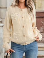 Bow Button Up Long Sleeve Cardigan