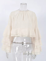Layered Ruffled Hem Flare Sleeves Blouse