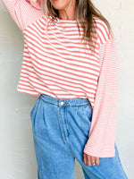 Striped Long Sleeve Ribbed Blouse