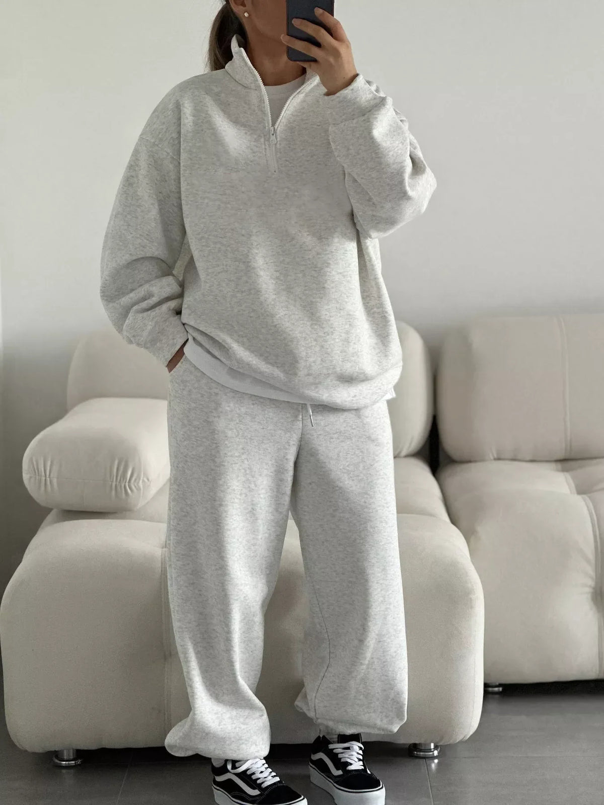 Quarter-Zip Top and Wide-Leg Sweatpants Set