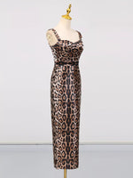 Leopard Print Bodycon Back Slit Midi Dress