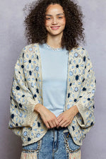 POL Open Front Floral Pattern Crochet Cardigan